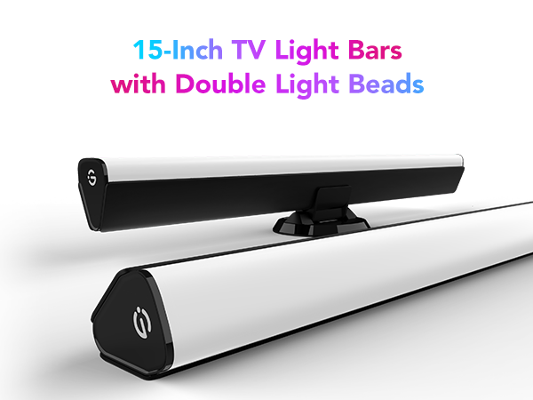 15-inch TV light bar with white housing and black end caps, includes mounting base.