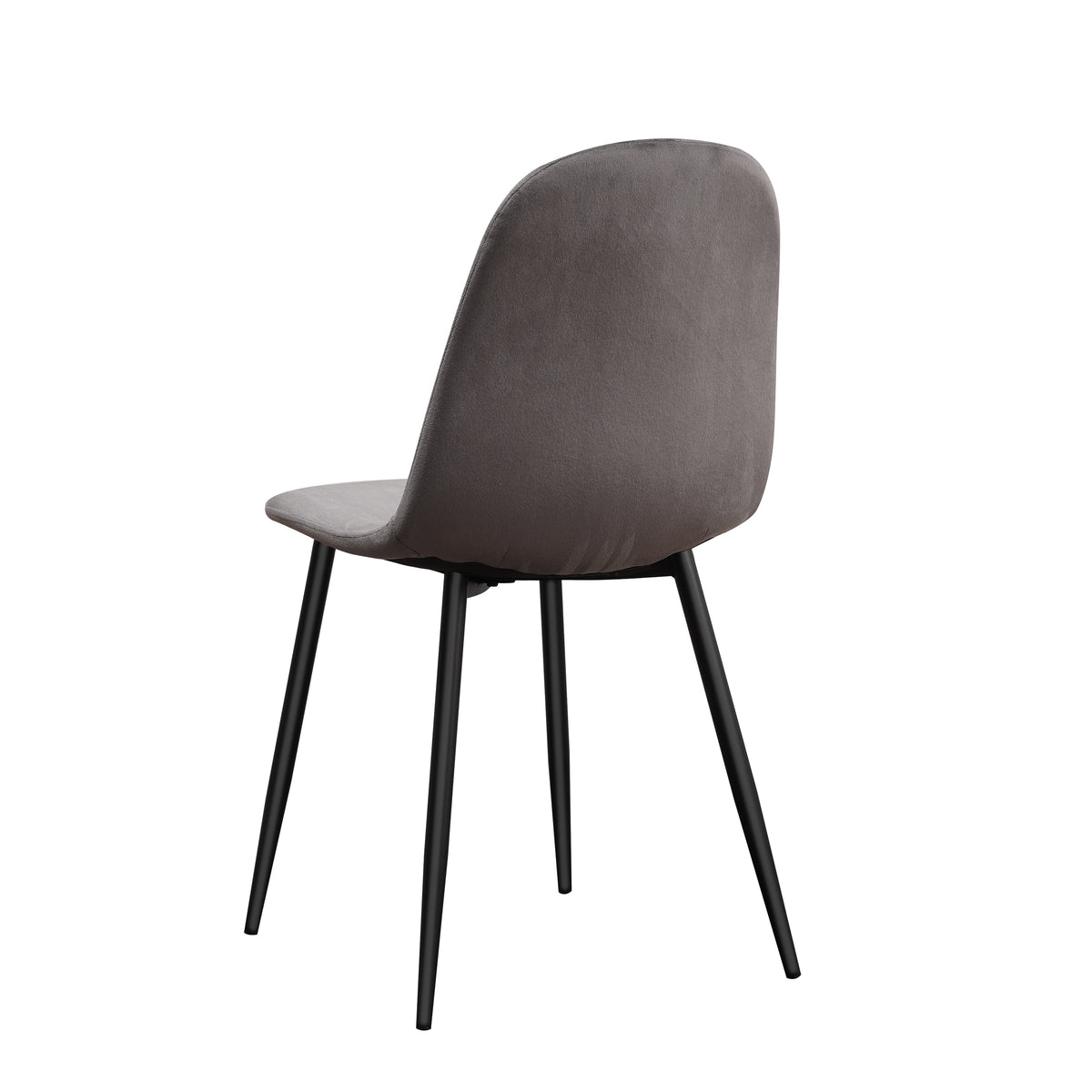 Grey velvet accent chair with black metal legs, front view