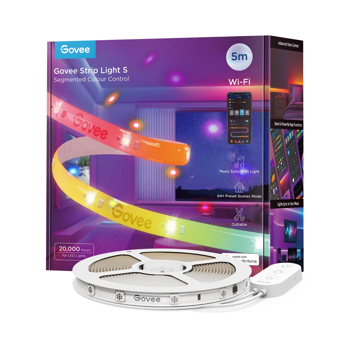 White smart RGBICW LED strip light reel with Wi‑Fi and Bluetooth control