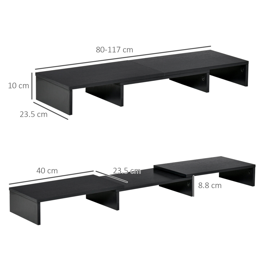 Adjustable monitor stand riser with open under-shelf design and angled supports