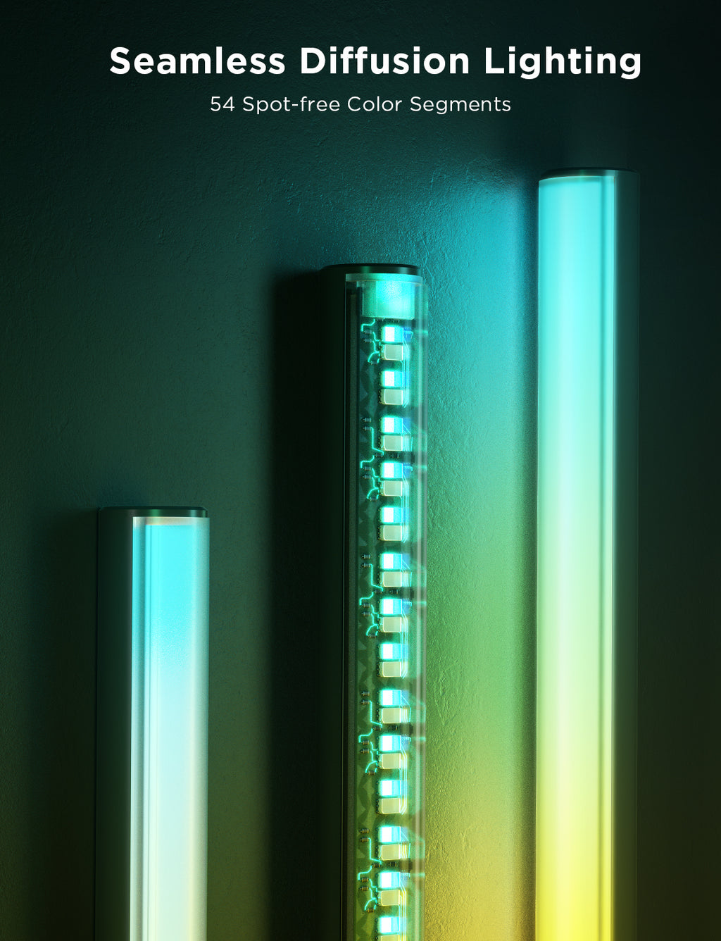 Black floor lamp speaker base with bright vertical RGB light strip