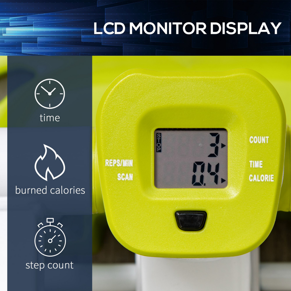 Yellow stepper LCD display console with dark screen and control button