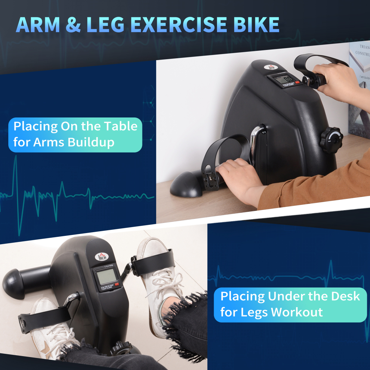HOMCOM black arm and leg exercise bike with adjustable resistance knob