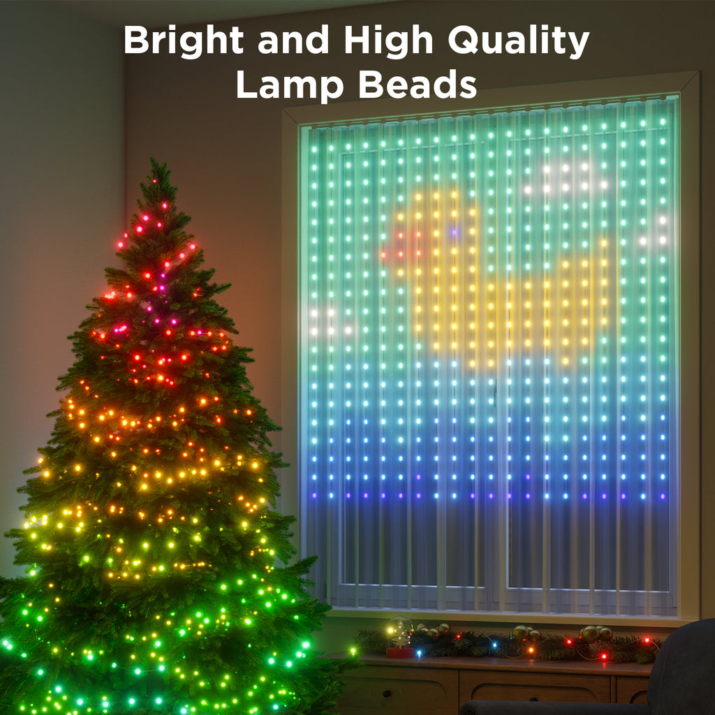 RGBIC smart curtain LED lights with bright multicolor vertical light strips, 400 LEDs