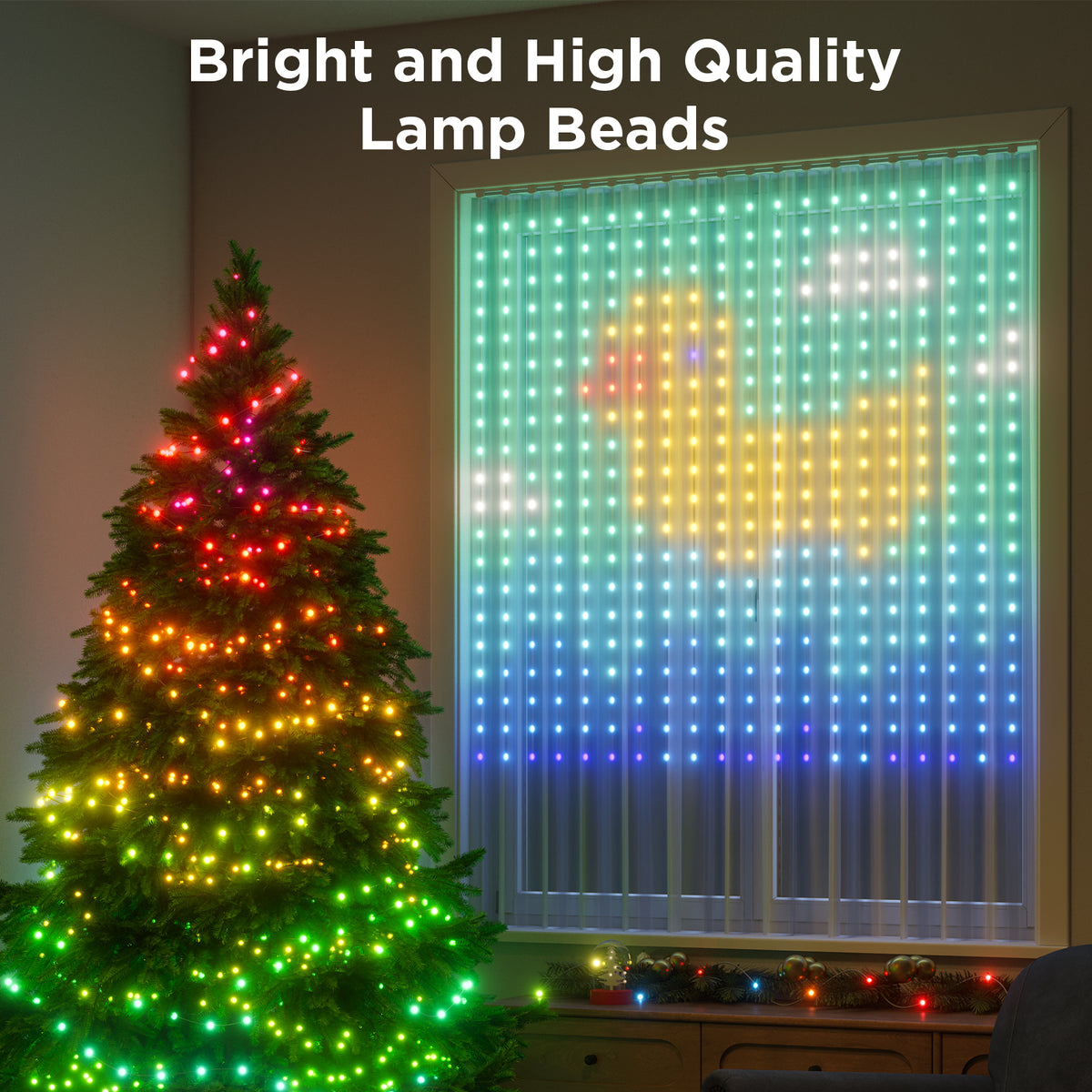 RGBIC smart curtain LED lights with bright multicolor vertical light strips, 400 LEDs