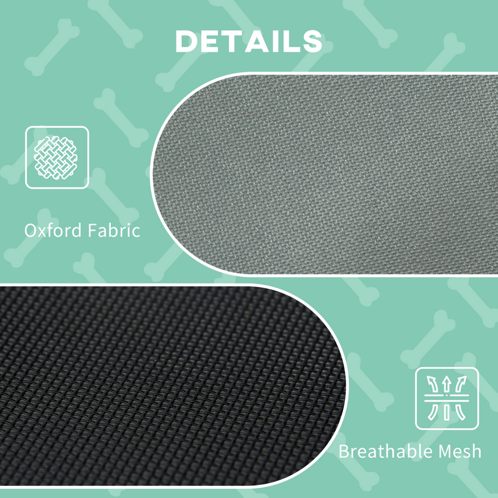 Grey Oxford fabric cover with breathable mesh base for elevated dog bed