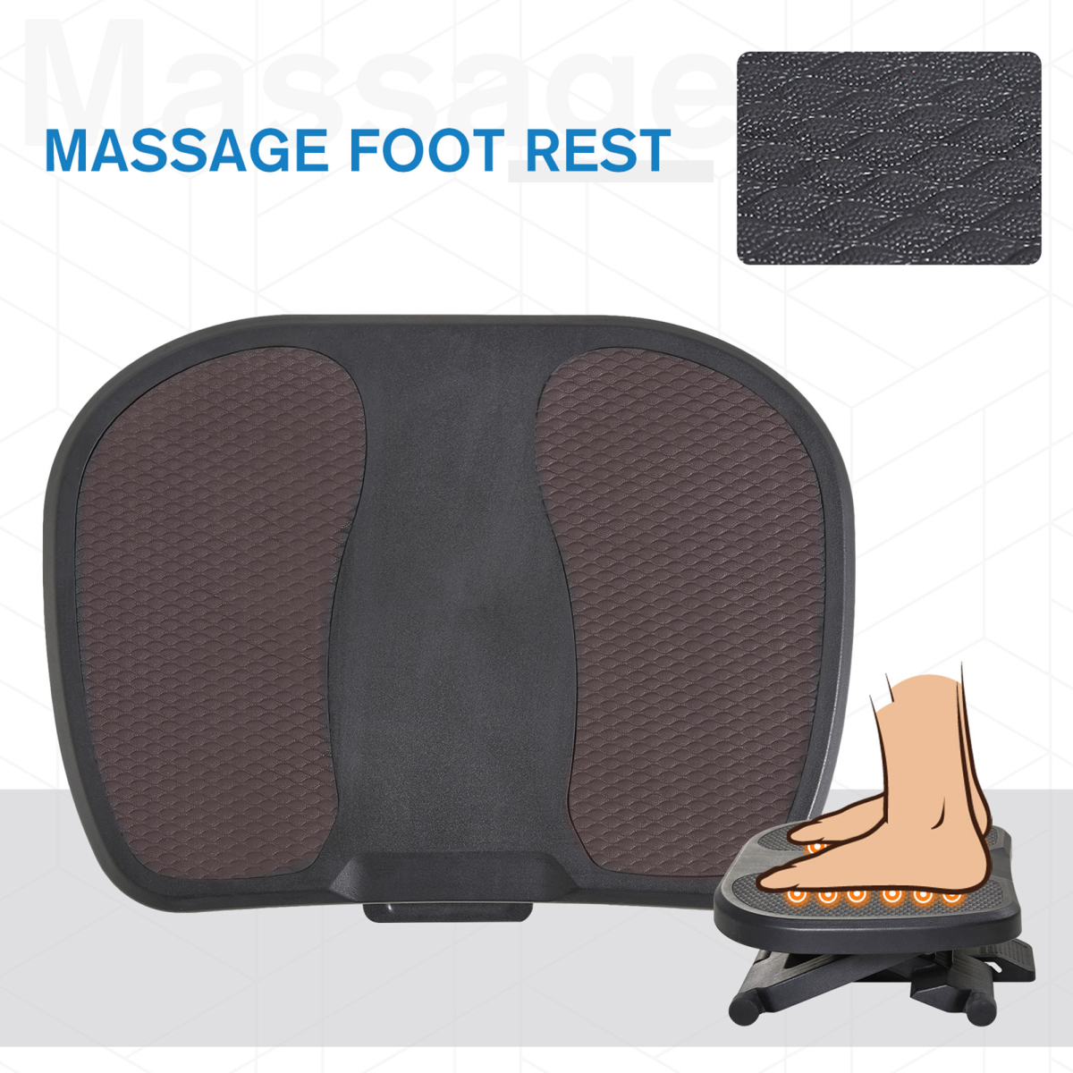 Under-desk footrest with two textured foot areas and padded center support
