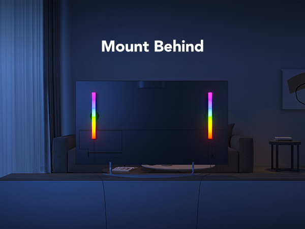 RGBIC TV light bars mounted behind a TV, glowing in colorful vertical lines.