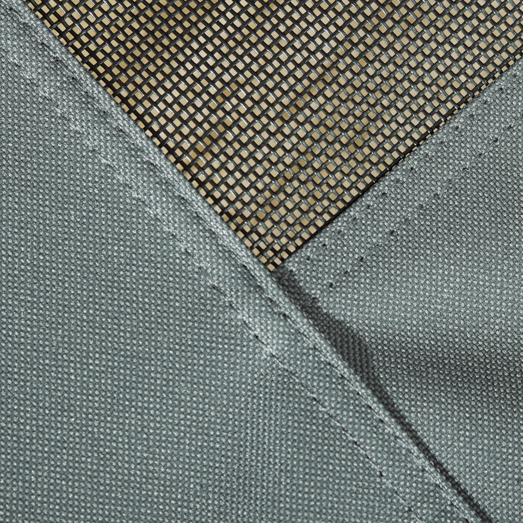 Grey breathable mesh platform with stitched edge for elevated dog bed