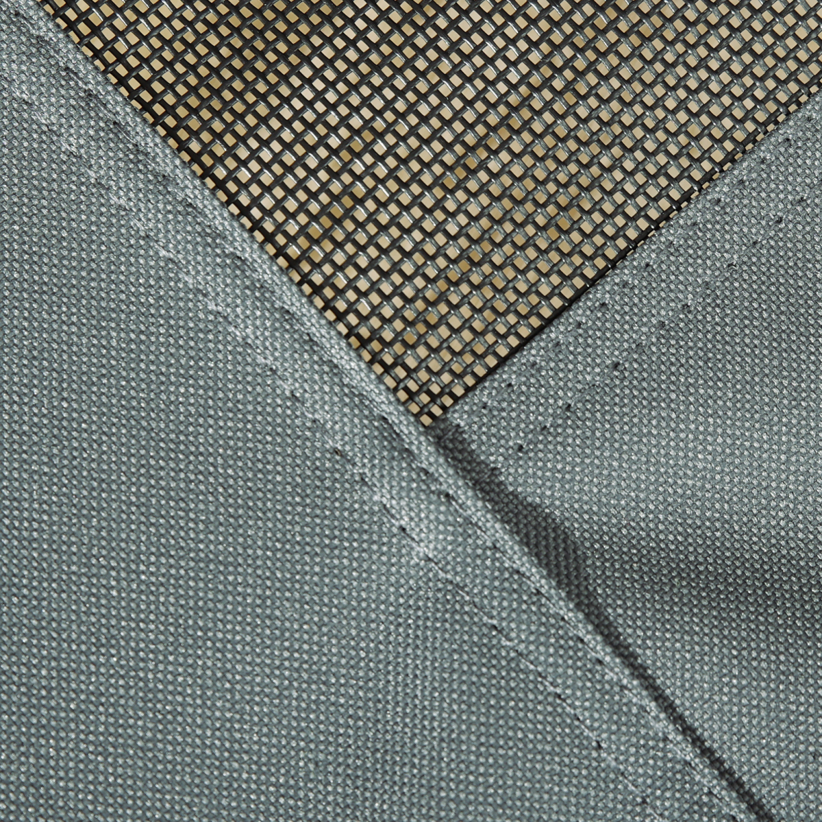 Grey breathable mesh platform with stitched edge for elevated dog bed