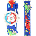 Kids dragon teacher watch with blue strap and multicolour dial, past/of markers