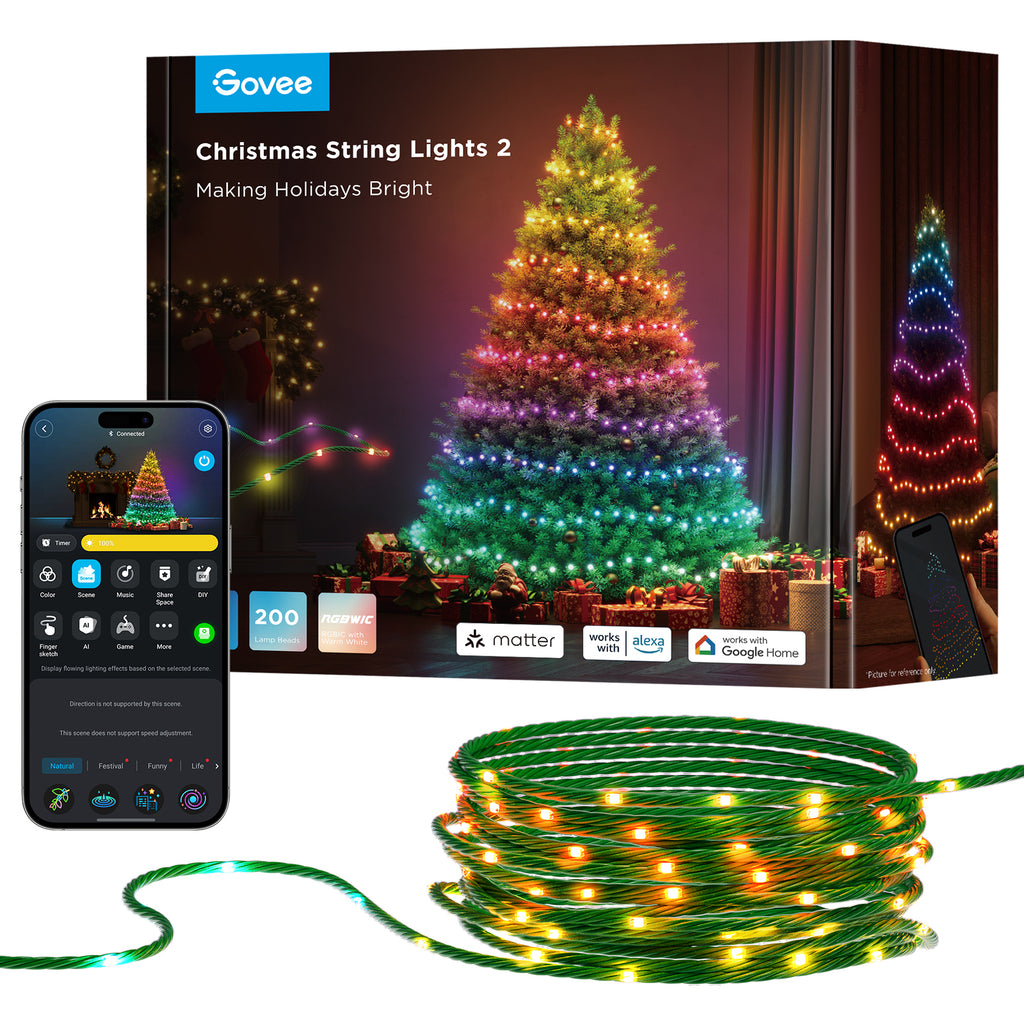 RGBICW outdoor Christmas string light set with LED ribbon and smart phone control