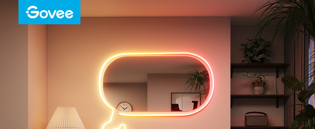 RGBIC neon rope light outline in warm orange, flexible LED tubing around wall opening