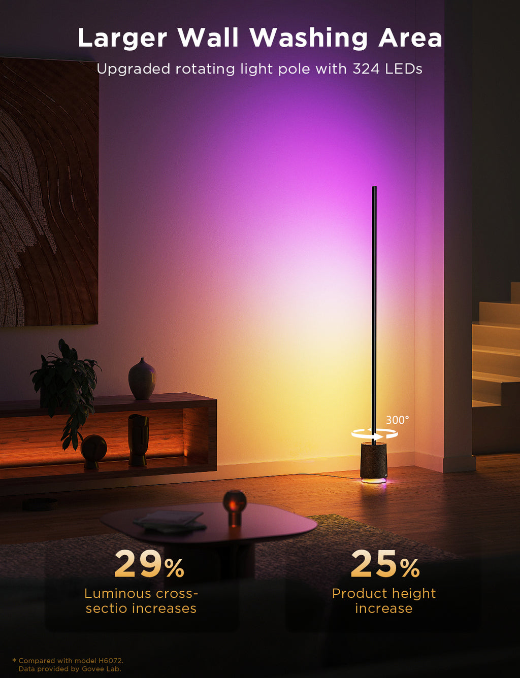 Tall RGB floor lamp with rotating light pole and black Bluetooth speaker base