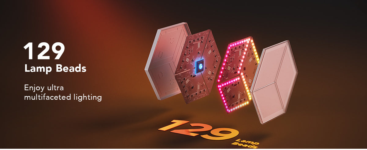 Hexagon LED light panel with multi-color lamp beads and glowing RGB light pattern