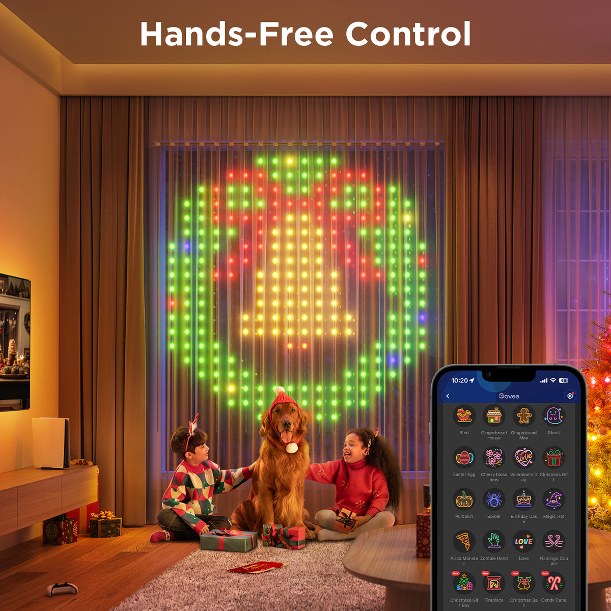 RGBIC LED curtain lights with hands-free app control, multicolor vertical dot display
