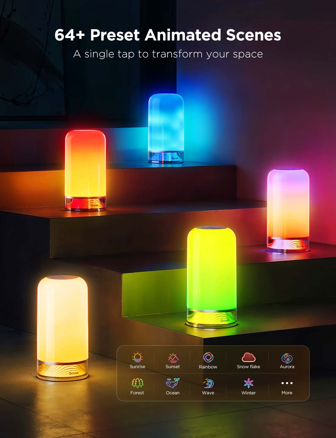 RGB smart table lamp with bright multicolor preset scenes and glowing light