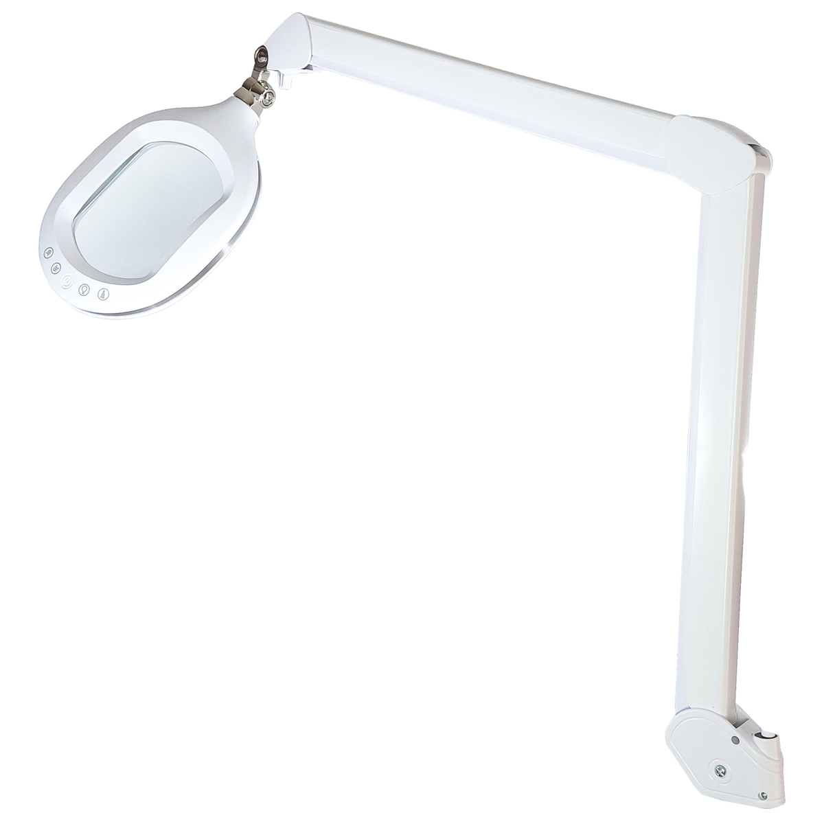 White LED wide lens magnifier with desk clamp and adjustable arm