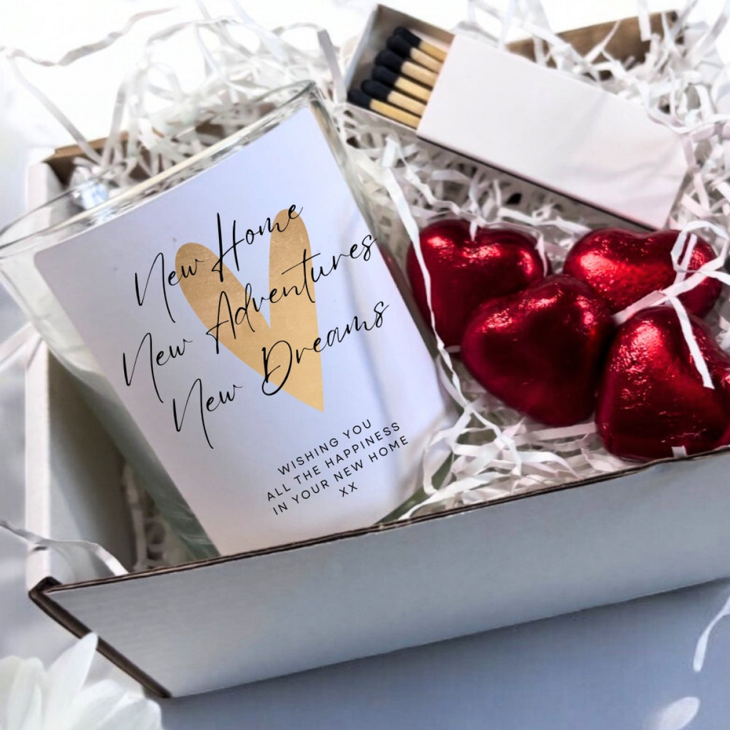 Gift set box with red heart chocolates and matchsticks