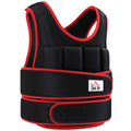 Black weighted training vest with red piping, padded front and adjustable waist straps