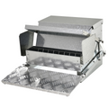 Galvanized steel automatic chicken feeder with open trough and hinged lid