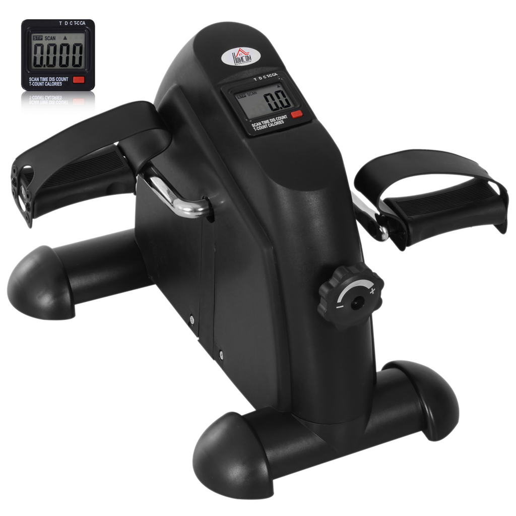 HOMCOM black mini exercise bike with LCD monitor and pedal arms