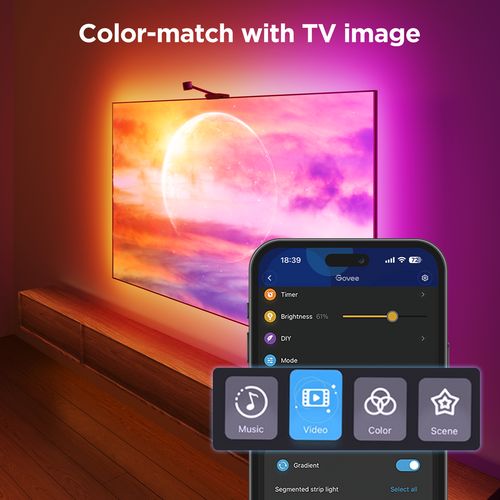 LED TV backlight controlled by a smartphone app with color modes